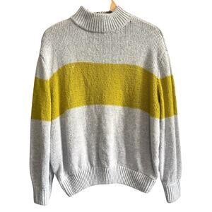 Aerie Gray & Mustard Yellow Colorblock Mock Neck Sweater | Size Large